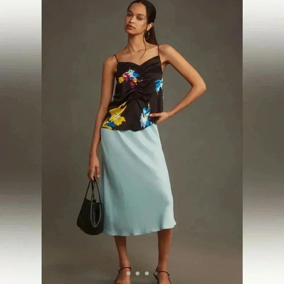 NWT new Anthropologie equipment Lexi ruched cami black medium sleeveless top - Picture 7 of 17